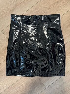 Black Patent Mini Skirt - Women